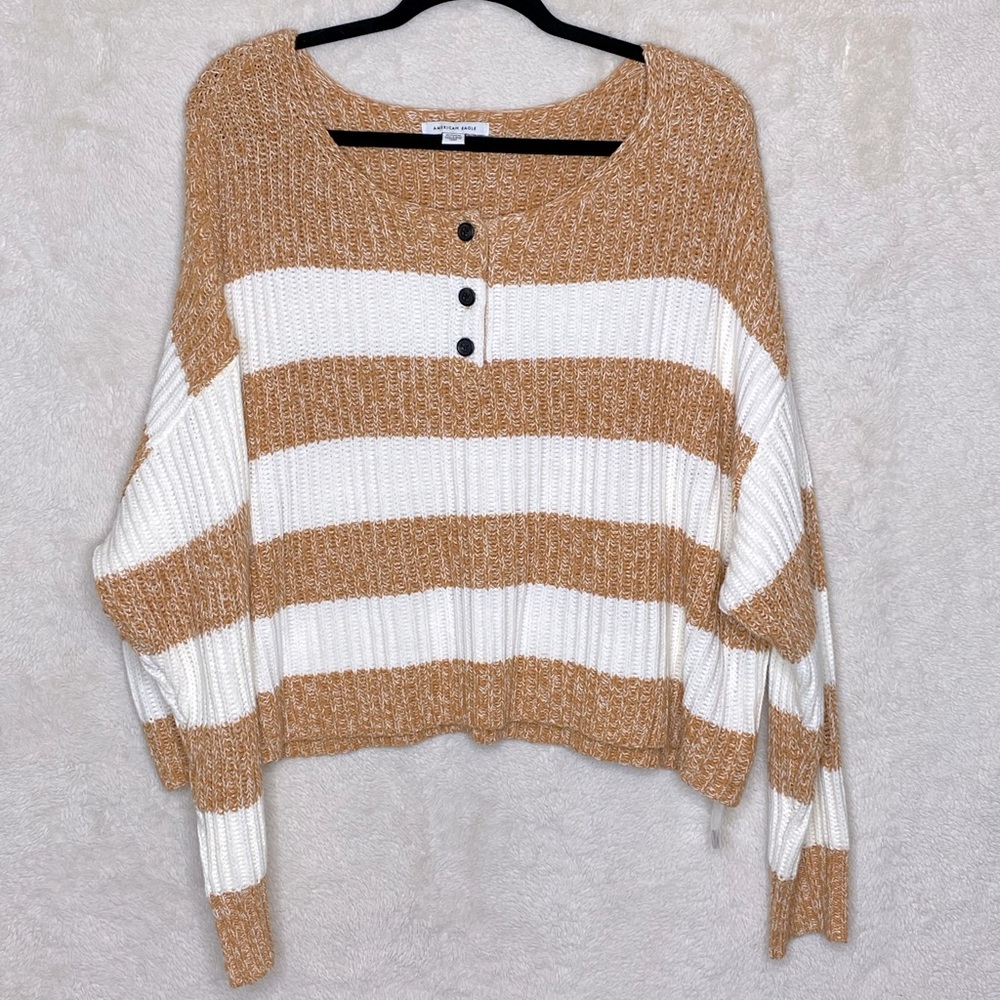 American Eagle Henley cropped sweater